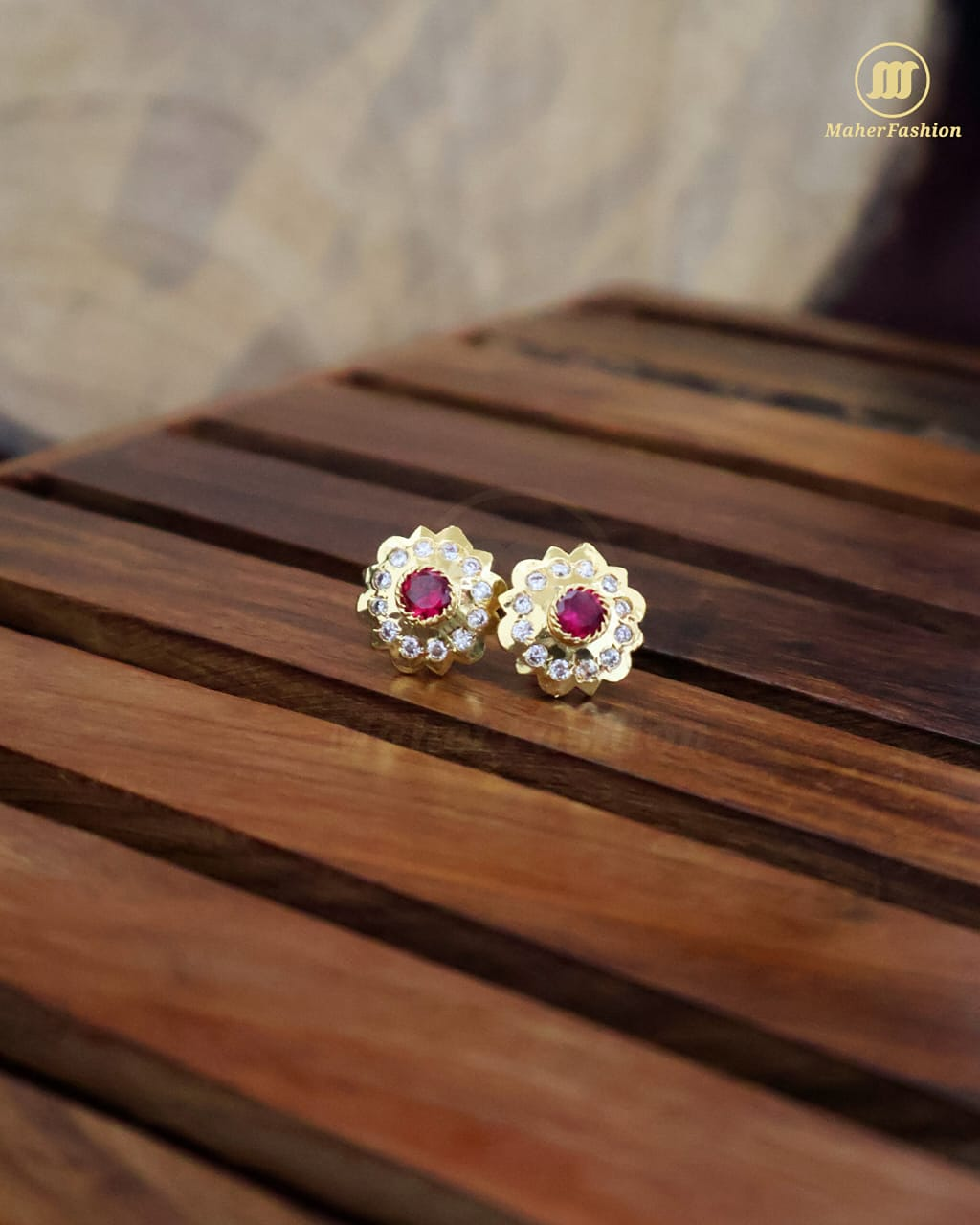 Pink white  Stone Studsl Earring _Maherfashion_Mumbai